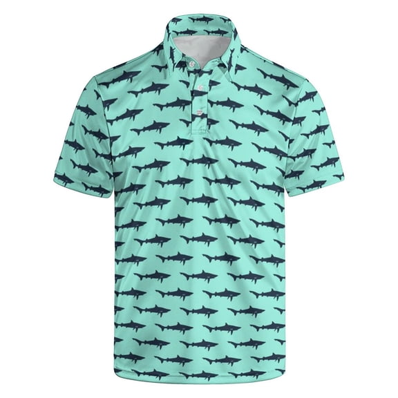 CONZONE Mens Polo Shirt Short Sleeve Casual Polo Shirt for Men Shark Graphic Breathable Loose Fit Cozy Summer Golf Shirts