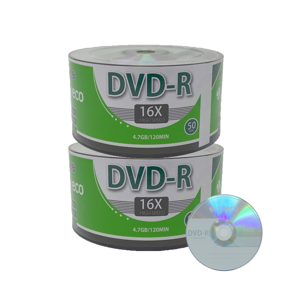 MyEco 100 Pack DVD-R DVDR 16X 4.7GB/120Min Logo Top Write Once Blank Media Record Disc