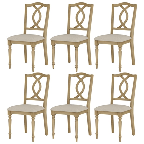 Set of 6 Dining Chairs with Cross-Back & Upholstered Seat, Oak