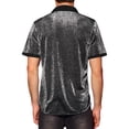 thumbnail image 3 of Camisas de malla transparente INSPIRE CHIC para el Día del Padre, camisas metálicas brillantes de manga corta para hombres, XL plateado, 3 of 4