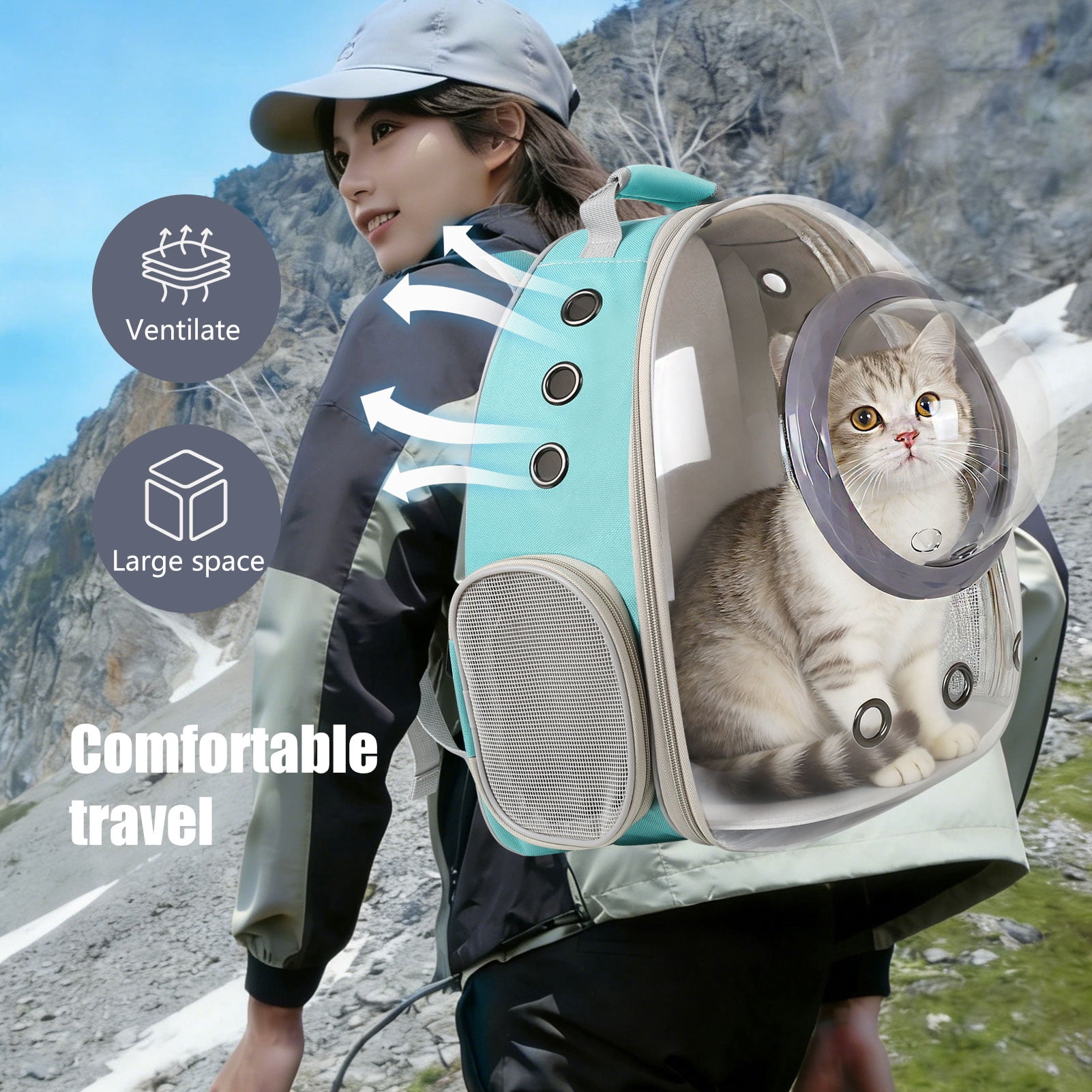 Space Capsule Bubble Dome Pet Carrier Backpack with Extra Soft Pillow, 12 lb Limit, Green