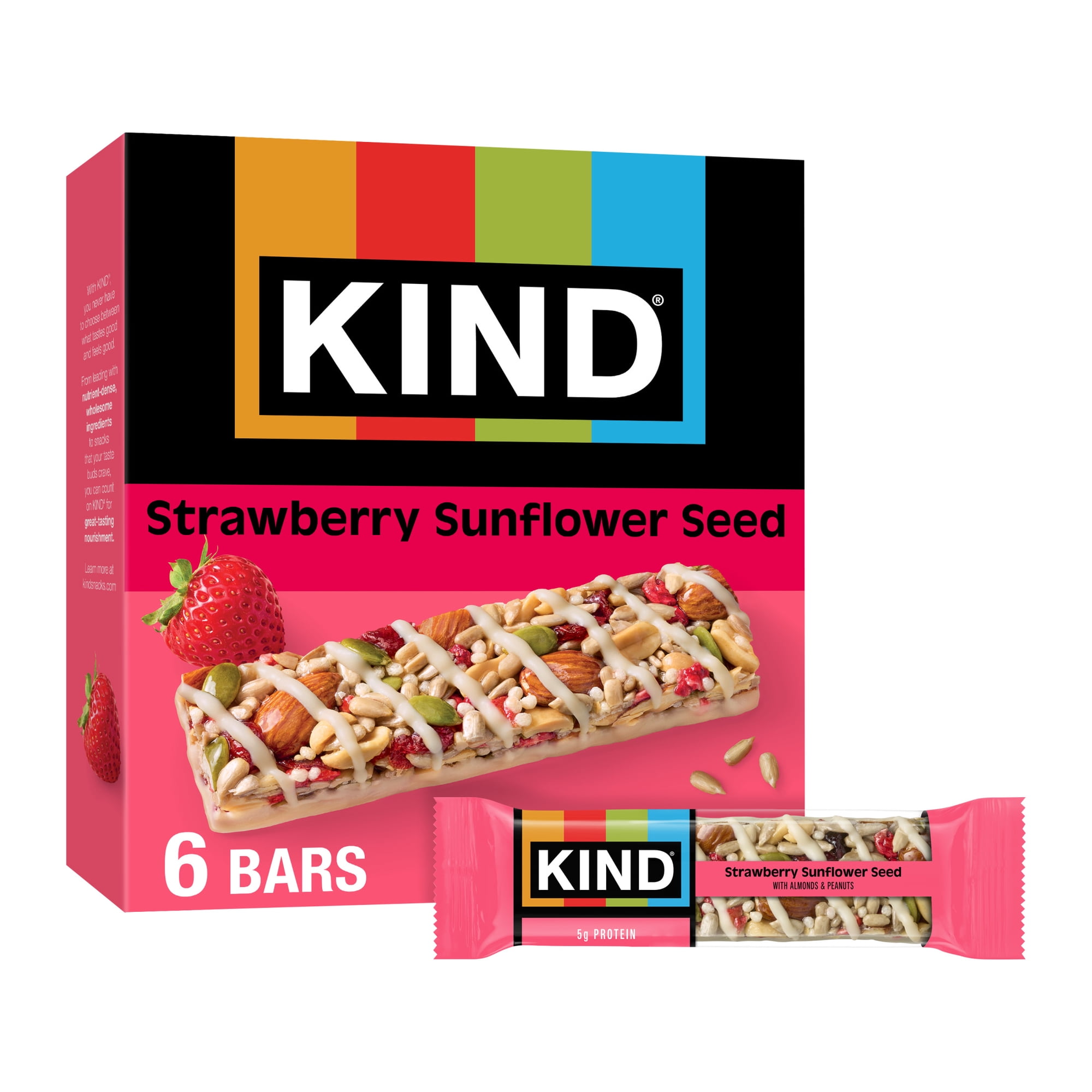 KIND Seeds Fruit & Nuts Snack Bar, Strawberry Sunflower Seed, Gluten Free Bars, 1.4 oz, 6 Count Cardboard Box