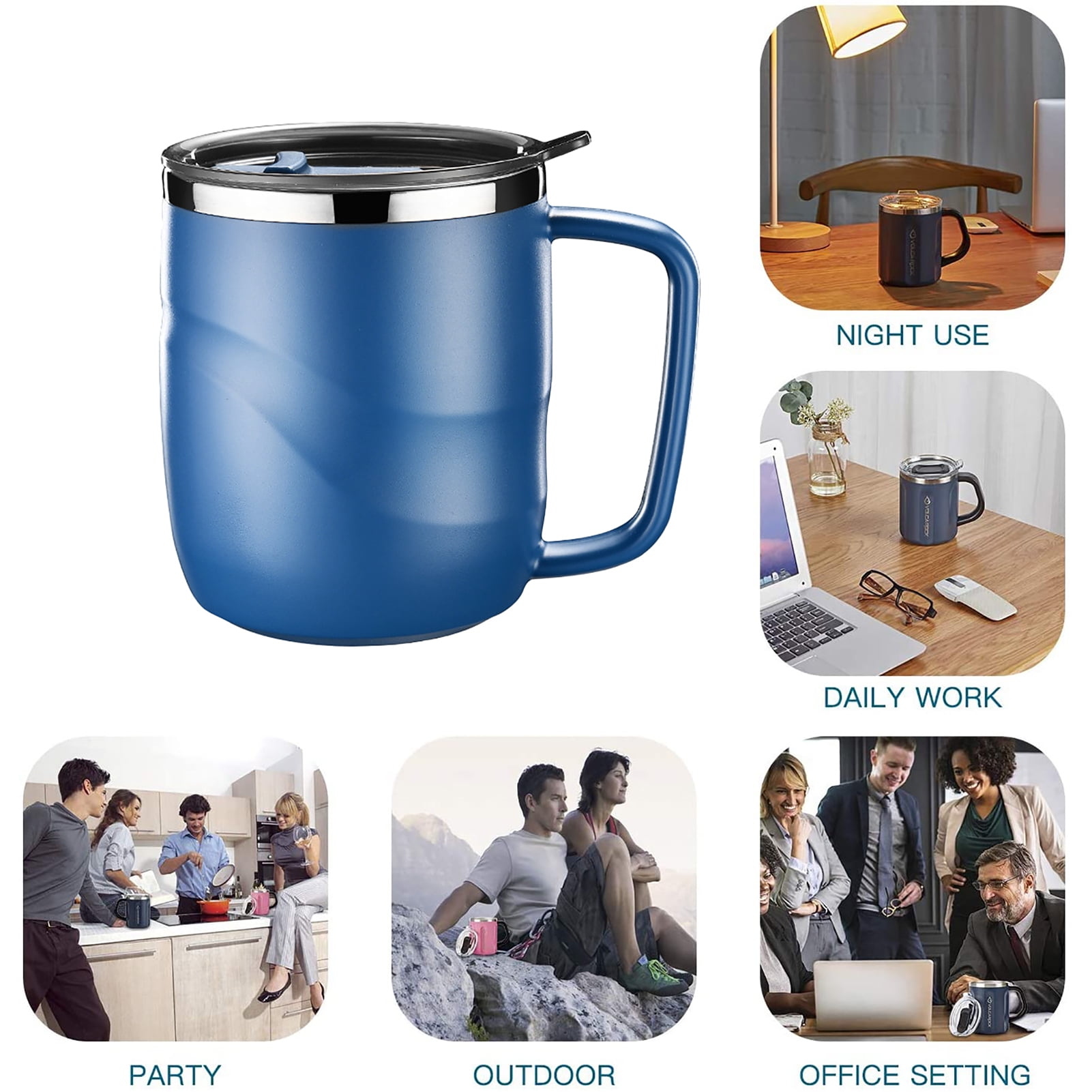 Idoker Coffee Mug Insulated Coffee Mug with Handle Stainless Steel Coffee Mug with Lip Reusable Insulated Mug Coffee Tumbler Thermos Tea Cups 12oz, 35