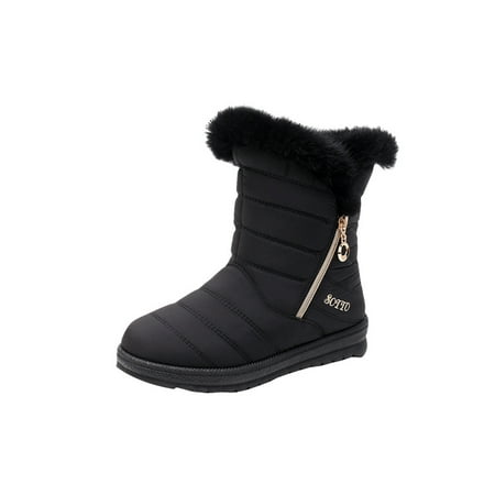 

Daeful Womens Waterproof Boot Comfort Snow Boots Plush Lined Warm Booties Lightweight Non-skid Ankle Bootie Cold Weather Winter Shoes Black 7.5