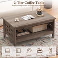 thumbnail image 3 of Farmhouse Coffee Table, 2-Tier Center Table with Storage Open Shelf & Woven Slatted Design, 39.5" Rectangular Accent Cocktail Table, Wood Coffee Tables for Living Room (Rustic Oak), 3 of 18