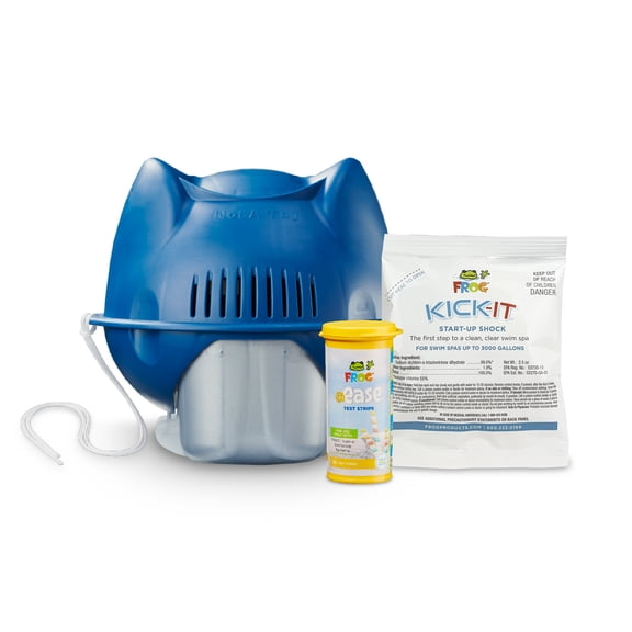 FROG @ease Floating System for Swim Spas with 1 Pack of FROG Kick-It - Quick & Easy Self-Regulating Swim Spa Sanitizer - Spa Maintenance System with Sanitizing Minerals & SmartChlor Technology