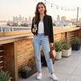 thumbnail image 4 of Leidass Womens Cropped Blend Stand Collar Jacket Long Sleeve Button Front Solid Color Casual Short Outerwear for Fall Winter Daily Wear Black XL, 4 of 7