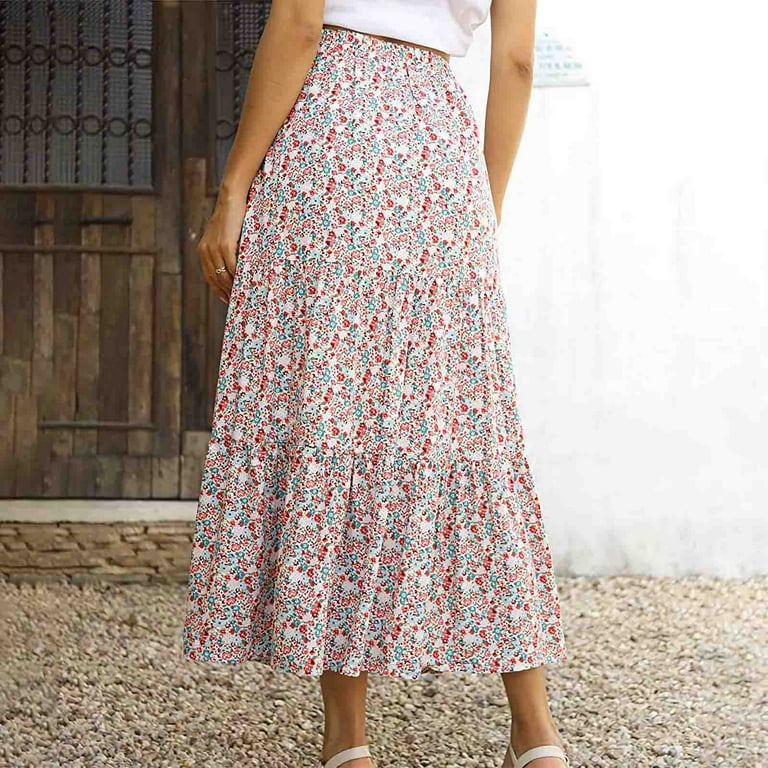 Ladies Skirts Women's Floral Print Maxi Skirt Elastic Waistband