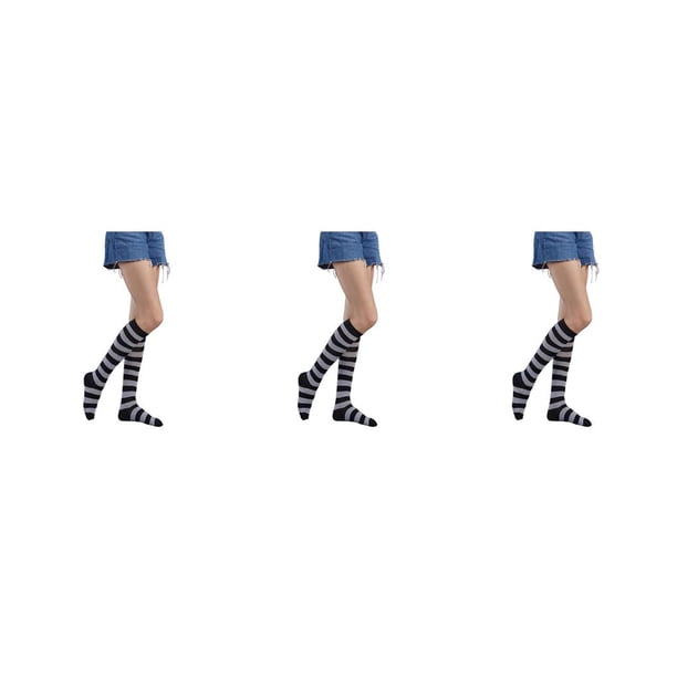 Calcetines a rayas hasta el muslo Sonducket JK Juegos deportivos Día de San Valentín Accesorios de mujer para diario Fiesta de Halloween Raya negra