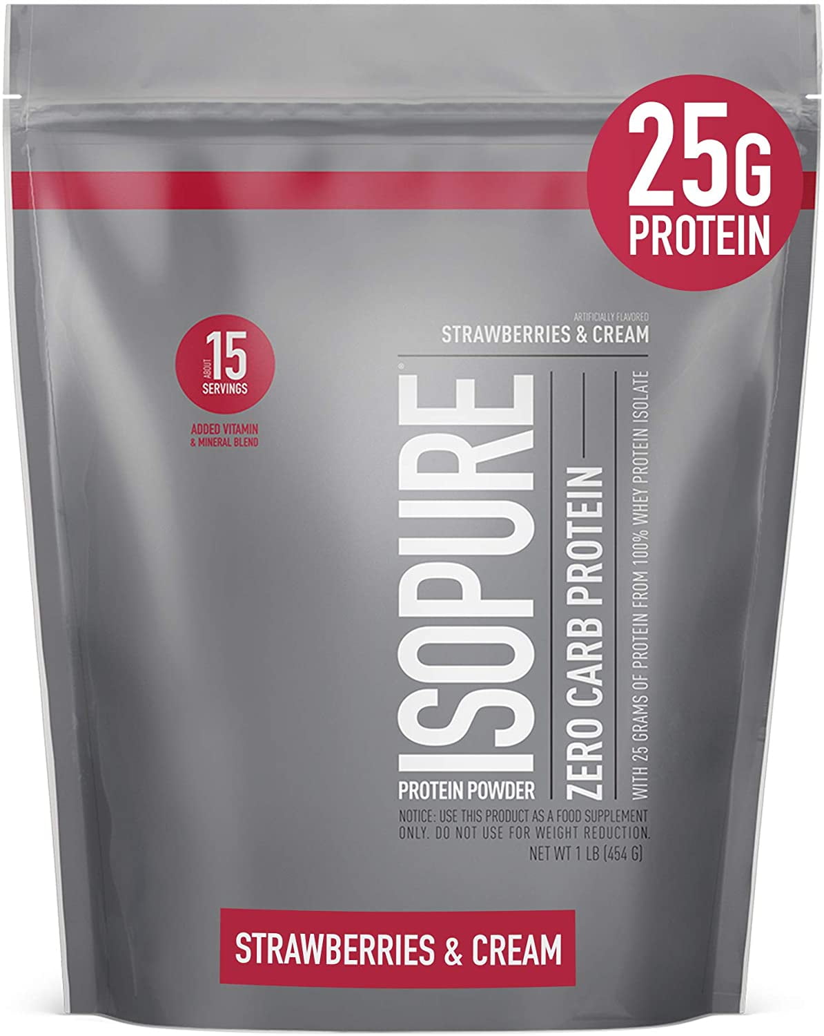 Isopure, Zero Carb Protein, Strawberries & Cream, 1 lb, 15 Servings