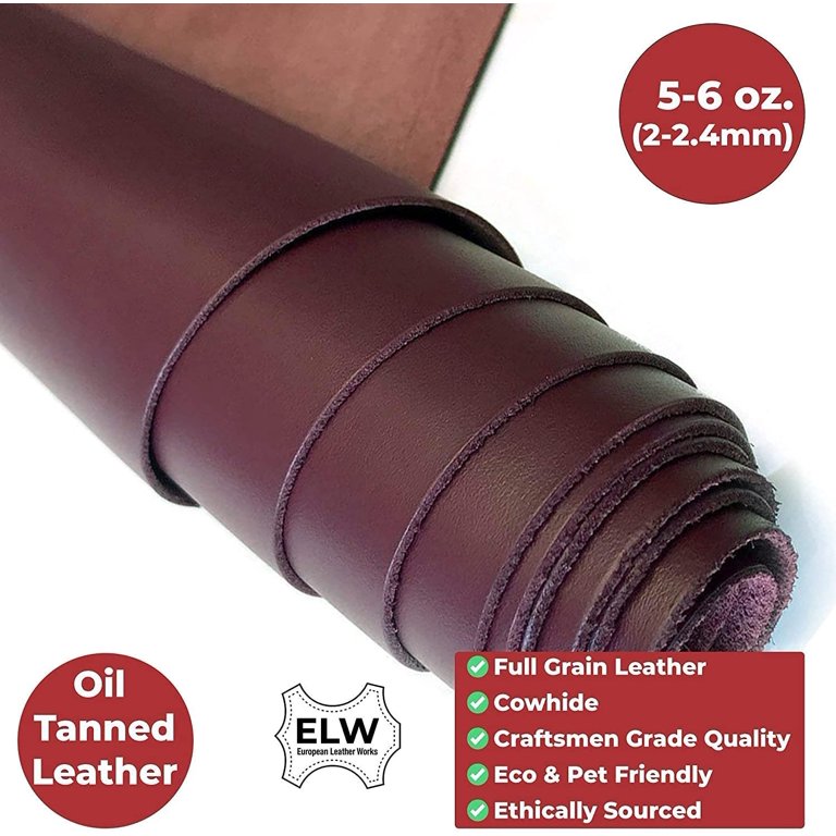 ELW Tooling Leather 5/6 OZ (2-2.4mm) Thickness, Burgundy Color