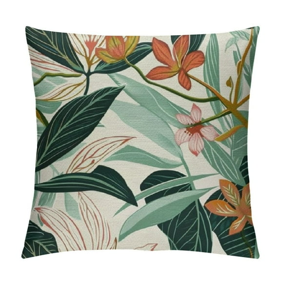 Fenyluxe Summer Palm Leaf Pillow Covers, Coral Tropical Leaf Decorative Outdoor Throw Pillow Covers Green Blue Botanical Farmhouse Cushion Case Square Decor for Home Couch Sofa 12x12in