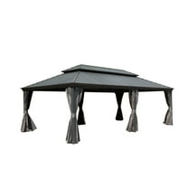 Newboti 14x22FT Hardtop Gazebo, Outdoor Gazebo with Galvanized Steel Double Roof, Aluminum Frame, Built-in Gutter System, Curtain and Netting, Metal Gazebo Pavilion for Patio Deck Garden, Grey 9648128