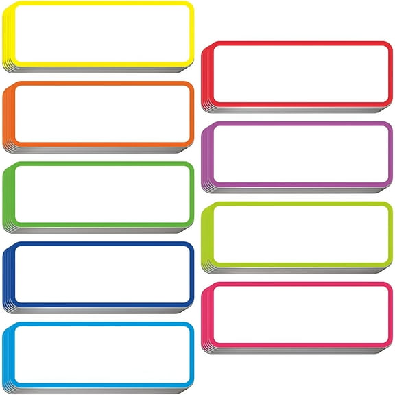 CCOCC 50 PCs Magnetic Dry Erase Reusable Name Tag Label Plate Rainbow Neon Sticker in 5 Colors for Whiteboards Locker Fridge School Office Home (3.2" x 1.2" Each)