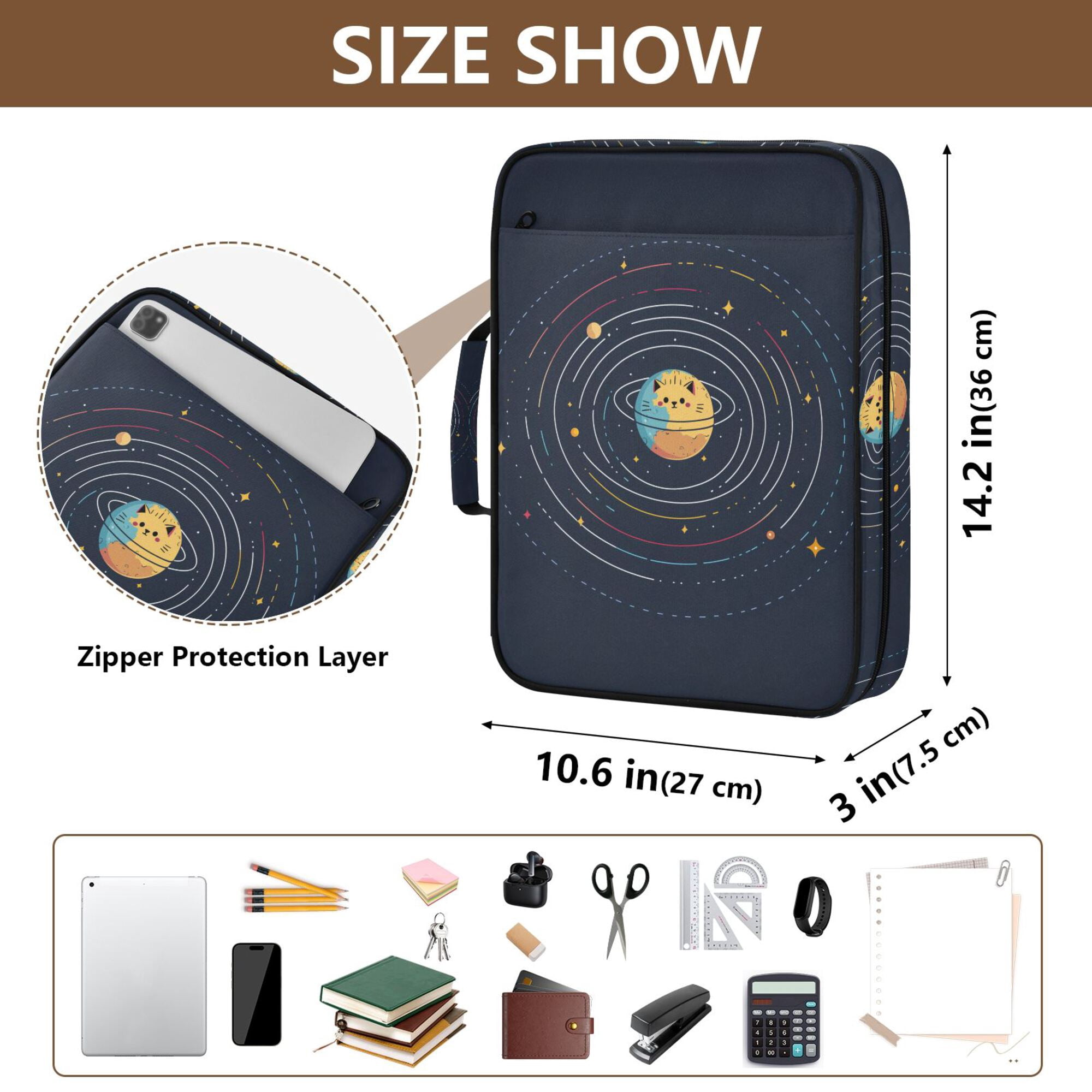 FORMRS Accordion File Folder A4 Size 7-Pocket Expanding Document Organizer Bag with 3 Ring Binder, Cat Planet