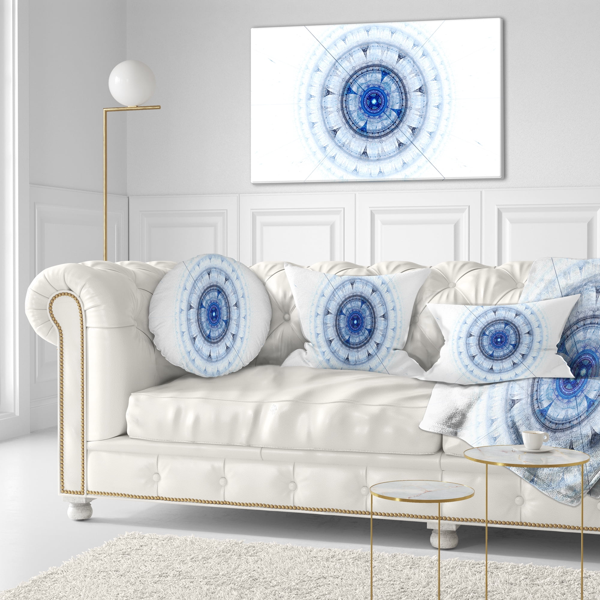Designart Cabalistic Blue Fractal Sphere - Abstract Throw Pillow - 12x20