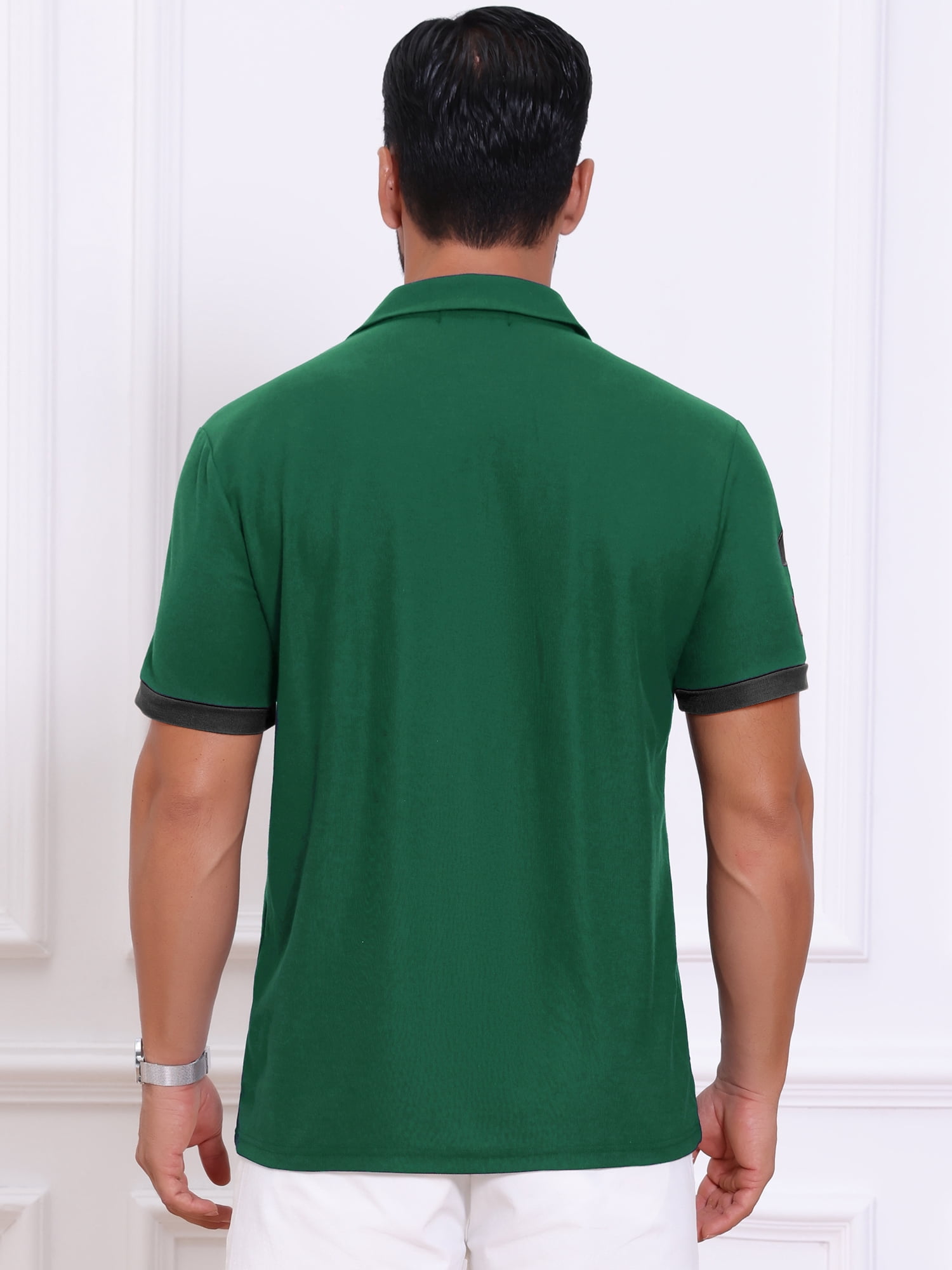 DARING DIVA Men's Pique Contrast Color Short Sleeve Golf Polo Shirts S Green