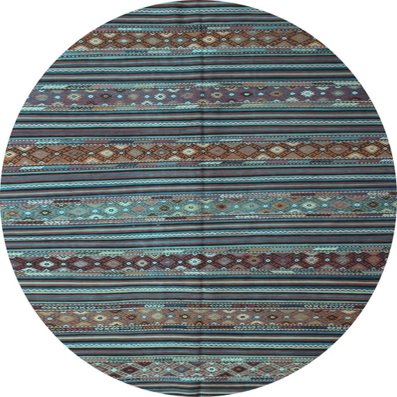 Ahgly Company Indoor Round Oriental Light Blue Traditional Area Rugs, 5' Round