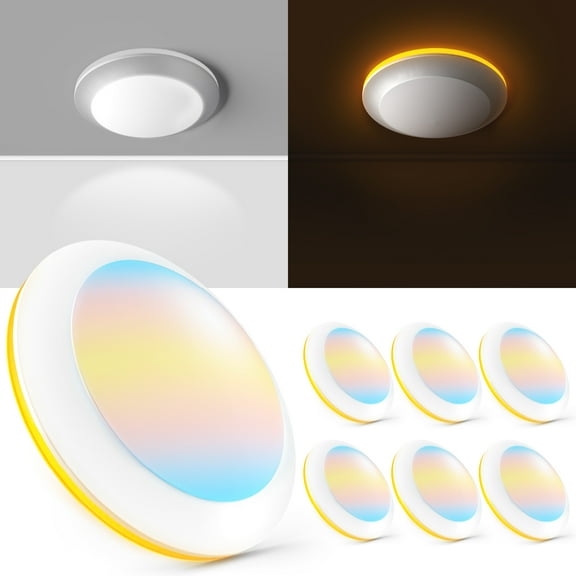 Sunco 6 Pack 6 Inch LED Nightlight Disk Lights Flush Mount Ceiling Light Fixture Recessed, 13W, 1200 Lumens, Selectable CCT, Dimmable Low Profile Surface Mount ETL