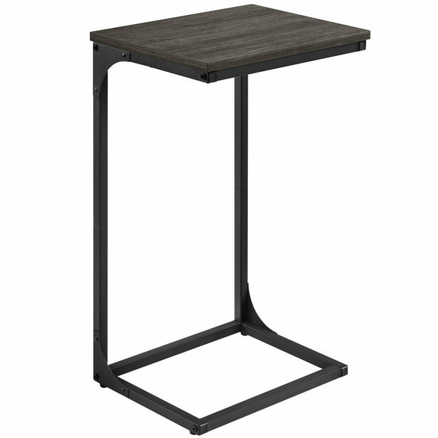 Mesa auxiliar VASAGLE en forma de C con acabado de roble ebonizado y marco de metal
