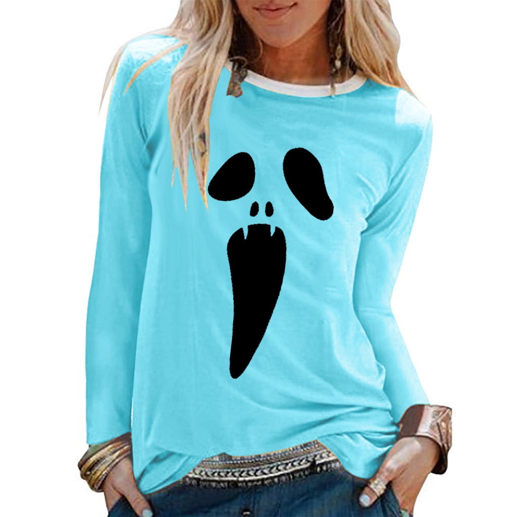 Womens Halloween Print Shirts O-Neck 