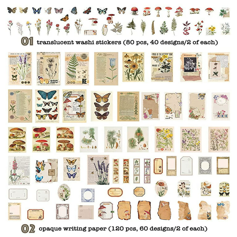  4 Sets 200 Pcs Washi Stickers Set Vintage Aesthetic Sticker  Book for Journaling Decorative Scrapbook Floral Paper Sticker Kit for  Scrapbooking , Bullet Journal, Art Craft Gifts, NoteBook Making : Office  Products