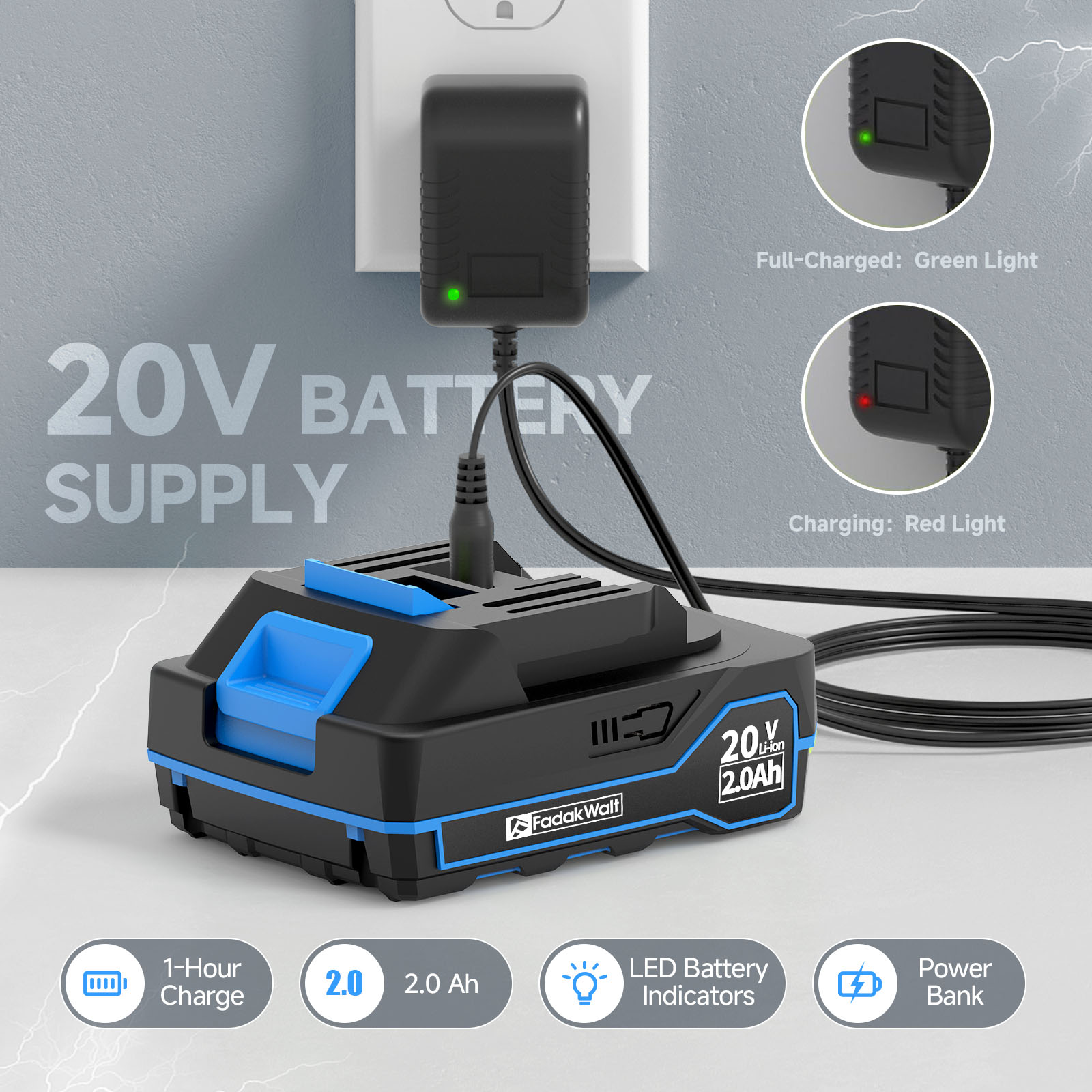FADAKWALT Tire Inflator Portable Air Compressor, 20V Cordless Car Tire Pump, 160PSI Handheld Electric Air Pump with Rechargeable Battery, Auto Shutoff & Digital Gauge for Cars & Motorcycles(blue)