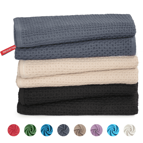 SMIXLN Kitchen Dish Towels, 100% Cotton Waffle Weave Absorbent Quick-Dry Soft Wash Kitchen Cloths, Reusable Dish Towels for Drying Dishes,, 12 x 12 Inches, 6 Pack, Mixed Color