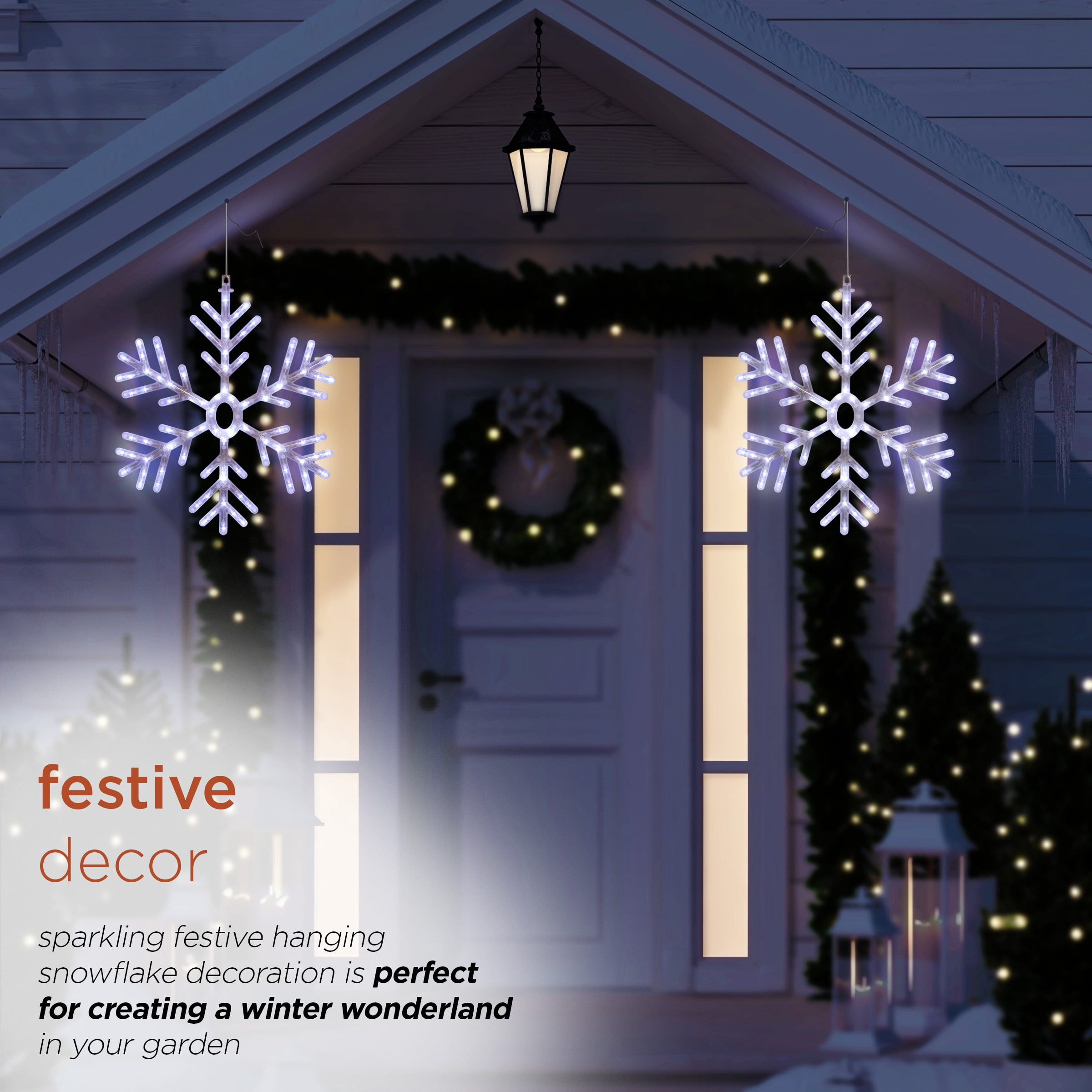 Alpine Corporation 20" x 24" Hanging Light-Up Snowflake Holiday Decoration, White