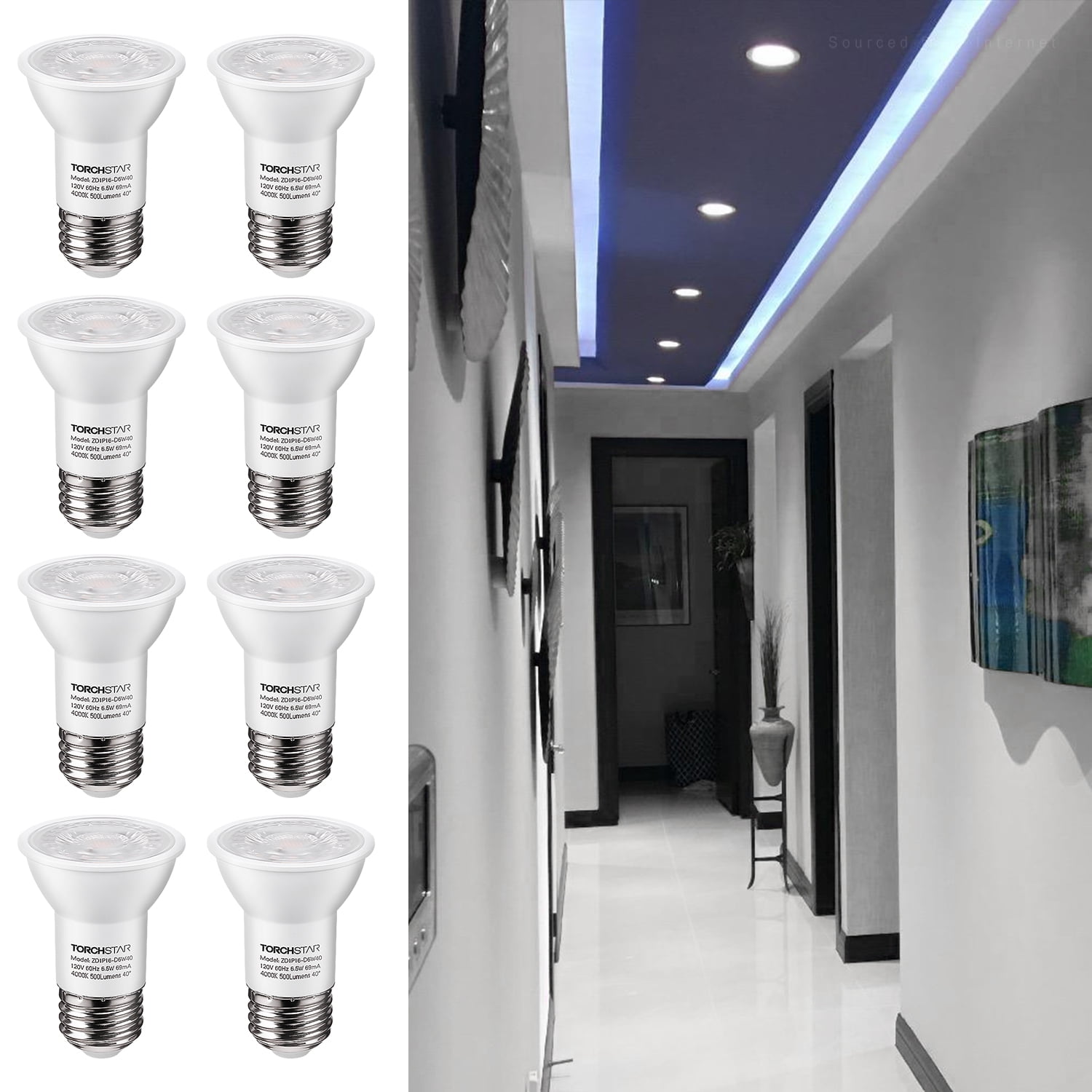 TorchStar LED PAR16 Spot Light Bulbs, E26 Medium Base, Replacement Indoor Floodlight Light Bulbs, Pack of 6