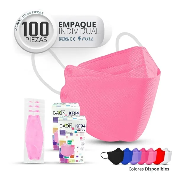 Cubrebocas Kf94 Tapabocas Máxima Protección Seguridad Kit 100 Rosa Gaon KF94