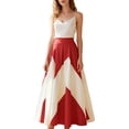 thumbnail image 2 of Floral Skirts for Women Womens Color Block Pleated Maxi Skirt High Waist A-Line Flowy Elegant Long Skirts Red XXL, 2 of 6