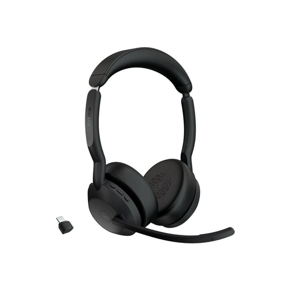 Jabra Evolve2 55 MS Stereo - Headset - on-ear - Bluetooth - wireless - active noise canceling - USB-C via Bluetooth adapter - black - Certified for Microsoft Teams