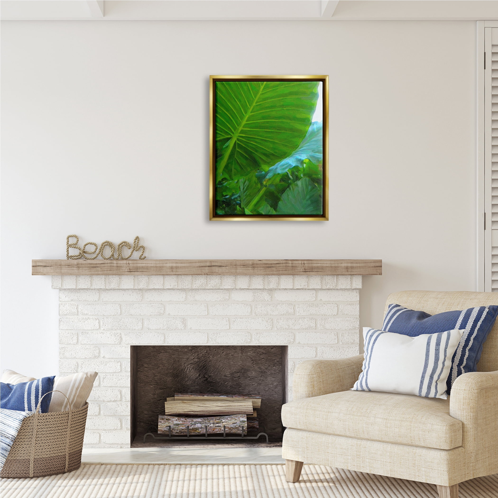 Stupell Industries Green Palm Leaf Painting Botanical & Floral Photography Gold Floater Framed Art Print Wall Art, 25 x 31