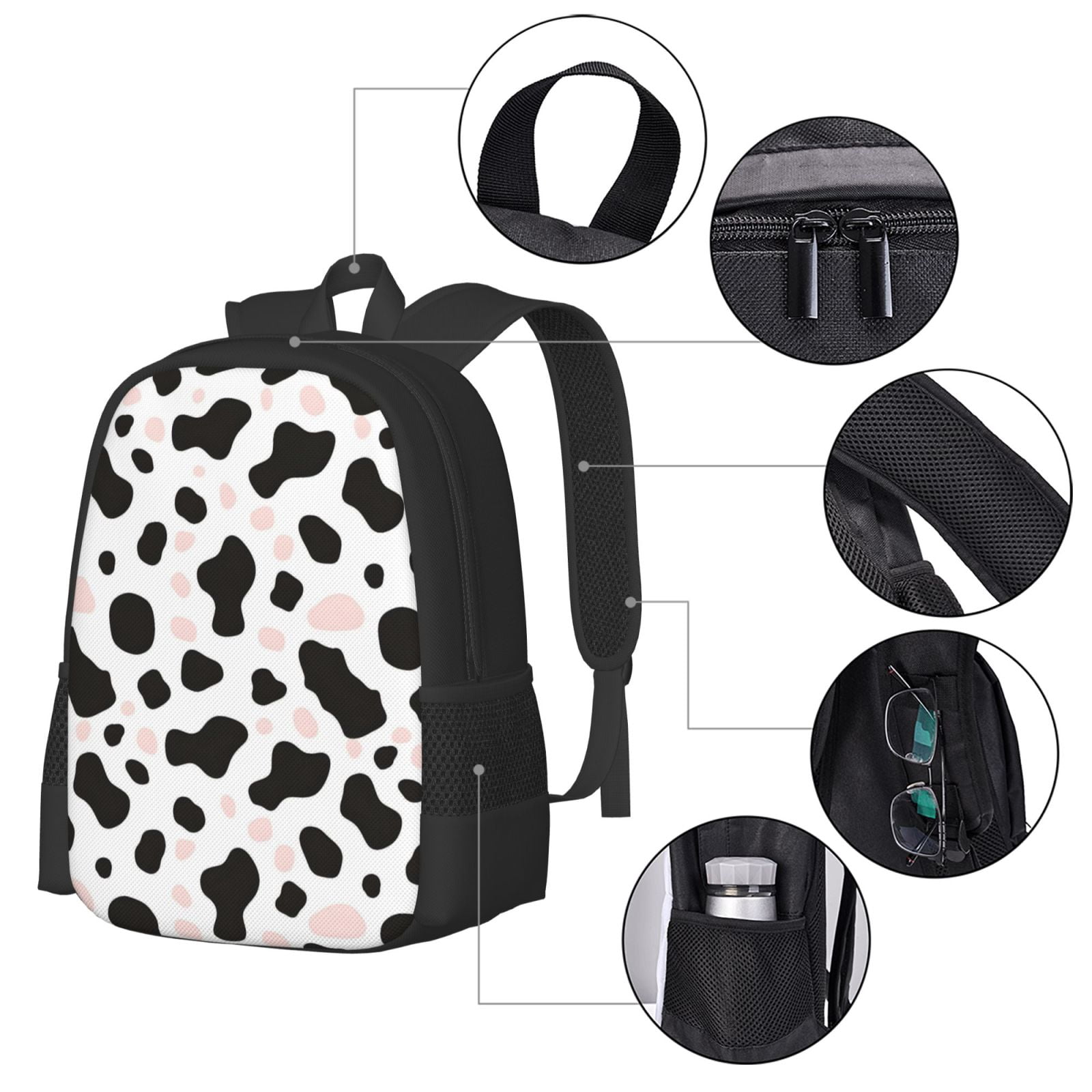 Large Capacity Backpack 16.5×12.5×5.5in Widened Shoulder Strap Design Main Bag Large Top Handle Belt Adjustable Shoulder Strap Simple Cow-Print Pattern1_3