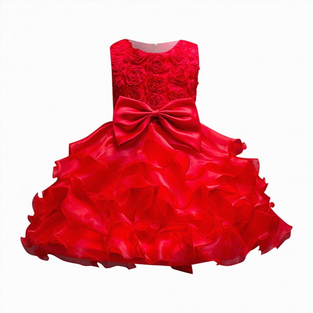 NIEWTR Flower Girl Robe en Tulle Satin pour Invité de Mariage, Fête, Anniversaire, Princesse, Concours, Enfants, Robe de Soirée (Rouge, 2-3 Ans)