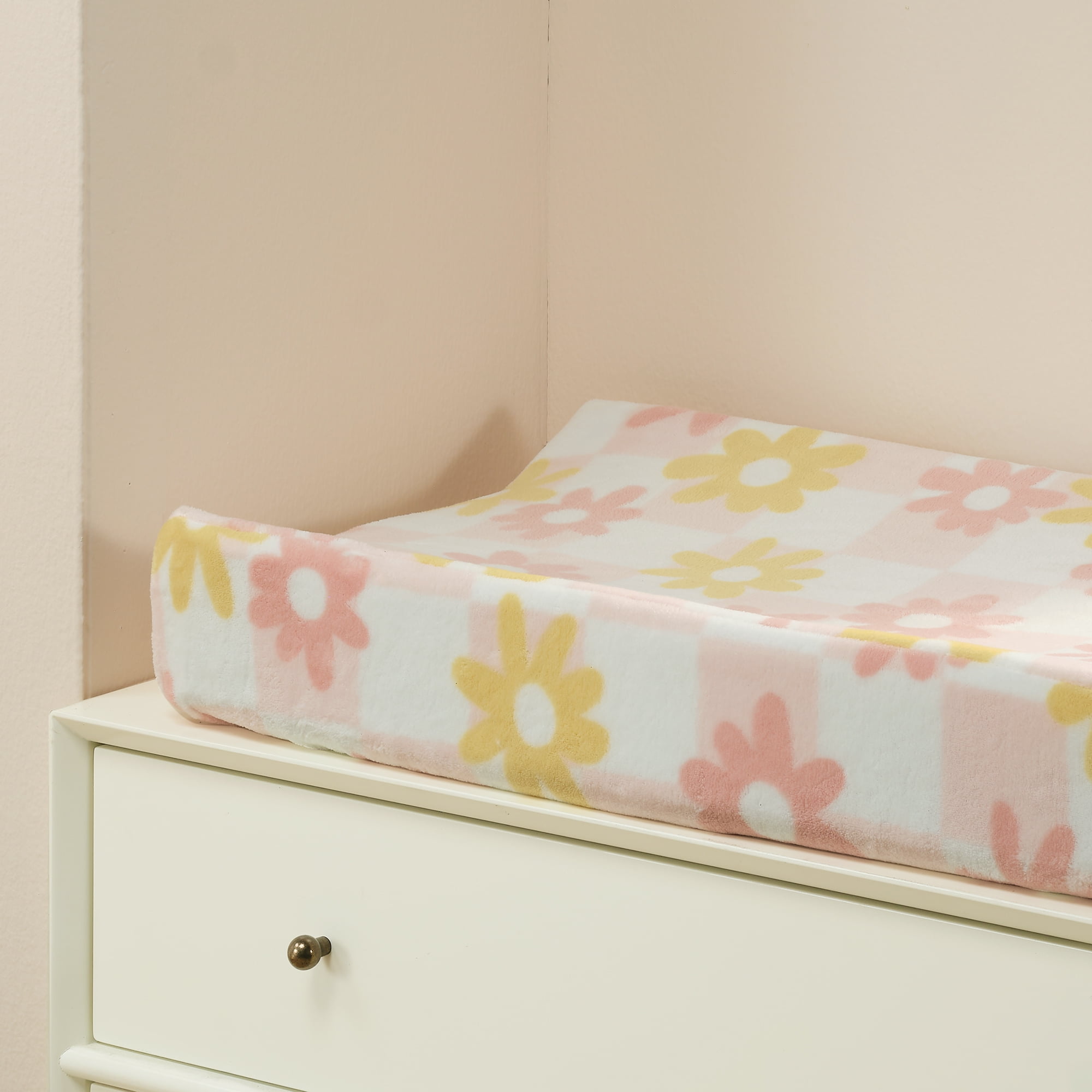 Lambs & Ivy Daisy Dreams Pink/White Checkered Soft Luxury Changing Pad Cover