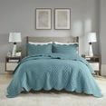 thumbnail image 2 of Madison Park Nala King/Cal King 3-Piece Scalloped Edge Crinkle Microfiber Quilt Set, Teal, 2 of 5