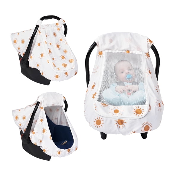Beavtaens Baby Car Seat Cover, Stretchy Infant Carseat Canopy, with Breathable Peep Window, Sun