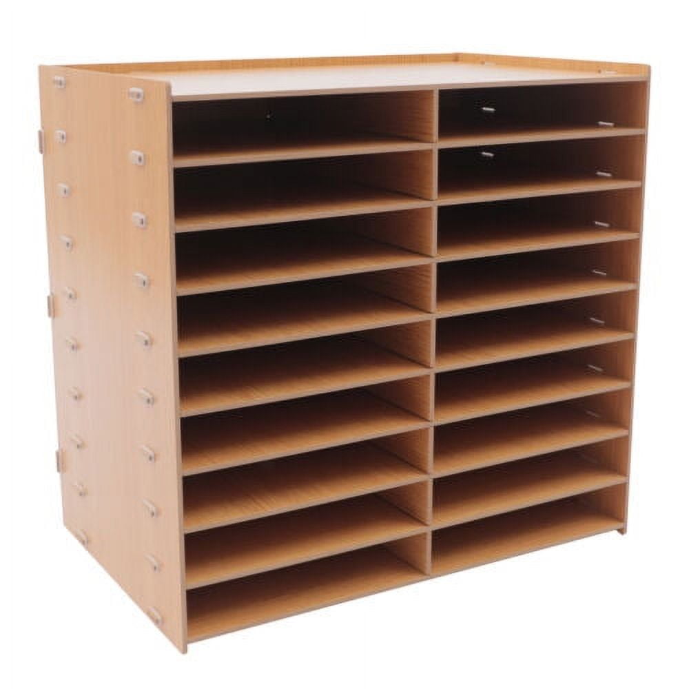 18 Grids File Rack Organizer Golden Wood Folder Holder Floor / Desk Mounted