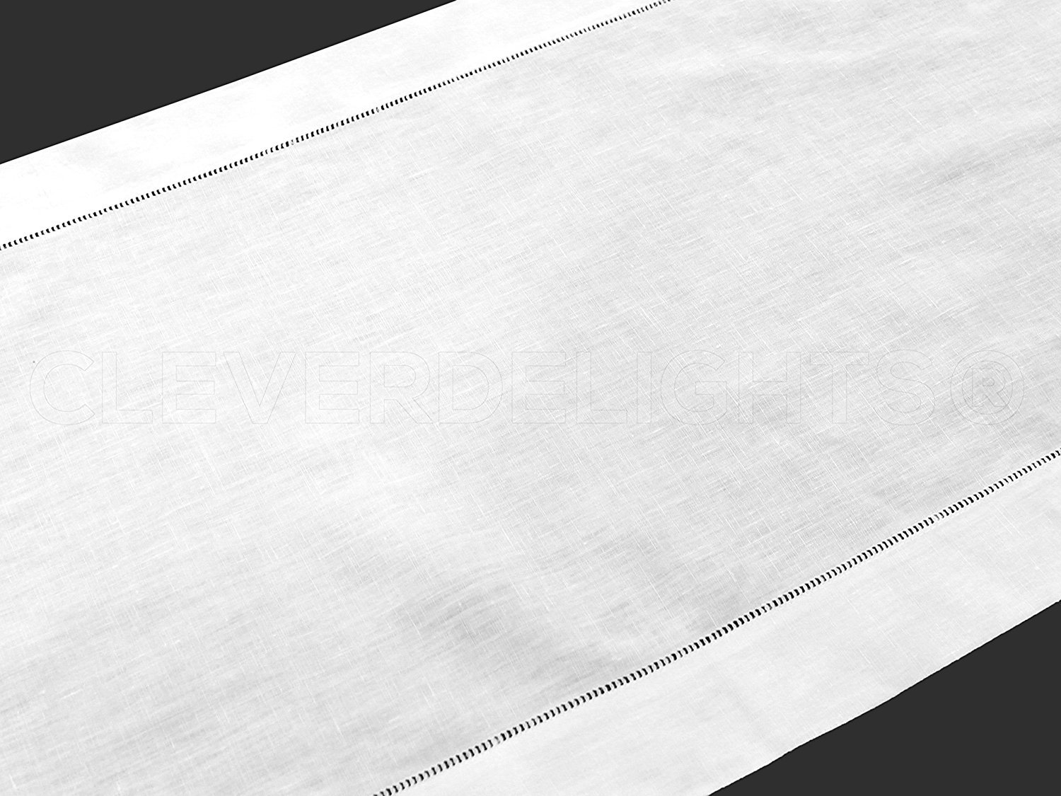 CleverDelights White Hemstitch Table Runner - 16 x 108 Inch - 55/45 Linen Cotton Blend