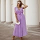 thumbnail image 4 of Vestido de playa plisado de gasa para mujer - Manga con volantes, corte ajustado, color liso, tallas S-XXL, para fiestas de verano/bodas, largo 140 cm, 4 of 4