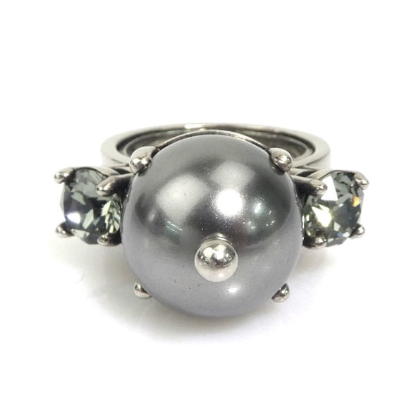 Pre-Owned Miu Miu Miu ring in silver with faux pearls, women's, 56459a