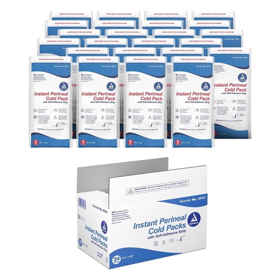 Dynarex Perineal Instant Cold Pack, Postpartum Ice Packs with Self-Adhesive Strip, 4.5” x 12”, 24 Count