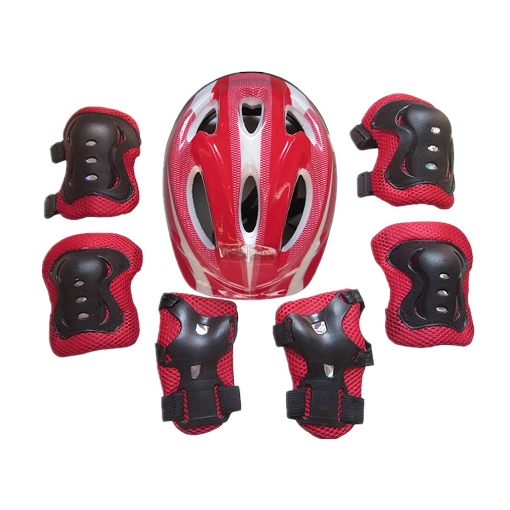 7Pcs/Set Boys Girls Kids Skate Cycling Safety Helmet Knee Elbow Pad Kit E5D4U 