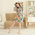 thumbnail image 3 of FORMRS Niños Bathrobe Unisex Hooded Robe Soft Plush Pajamas Sleepwear, Size 10-12T, Green Geometric, 3 of 7