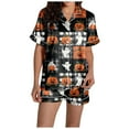thumbnail image 3 of Womens Pajamas Set Pumpkin Pjs Sets Pocket Button Front Short Sleeve Shorts Sleepwear Fall Pjs Women Set Black XXL, 3 of 5