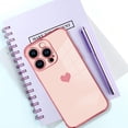 thumbnail image 6 of Compatible with iPhone 15 Pro Max Case Love Heart Plating Electroplate Luxury Elegant Case Camera Protector Soft TPU Screen Protector Shockproof Corner Back Cover -Pink, 6 of 12