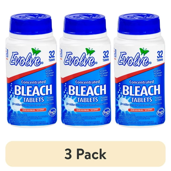 (3 pack) Evolve Concentrated Bleach Tablets, Original Scent, 64 Count (32 Count x 2 Pack)