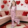 thumbnail image 2 of Angala Valentine's Day Outfit For Girls Heart Print Bow Detail Short Sleeve Top And Wide Leg Pants Cute Two Piece Stylish Cute Cozy Girls And Boys Outfits 12-13 Years, 2 of 4